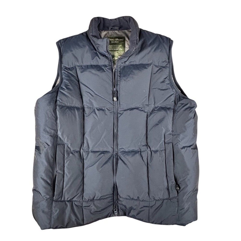 Eddie Bauer Vest Mens XL Tall Blue Quilted Down Puffer Full Zip Pockets